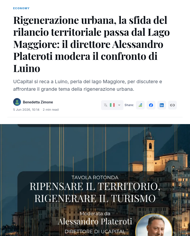UCapital — Rigenerazione urbana, la sfida del rilancio territoriale passa dal Lago Maggiore